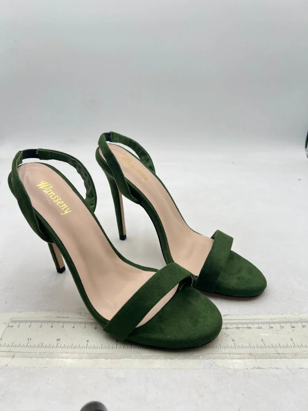 Wansseny Green Women Sexy High Heel Stilettos Open Toe Slingback Suede Sandals